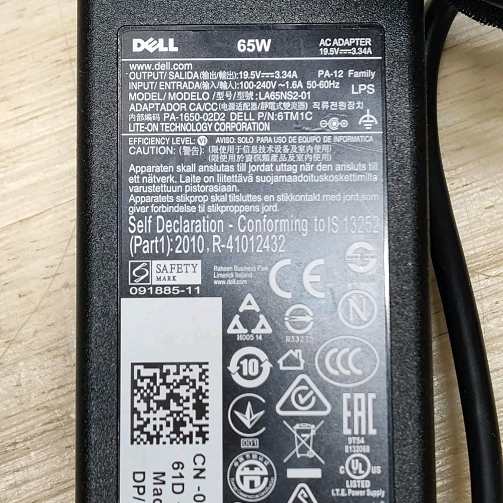Dell Laptop AC Adapter Charger 65 Watt LA65NS2-01 "Big Barrel" Dell 3180 3189